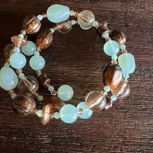 Beautiful Aqua and Brown wrap bracelet. Could be a choker necklace, as well.